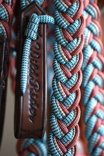 Showman 8ft leather braided rein with colored lacing
