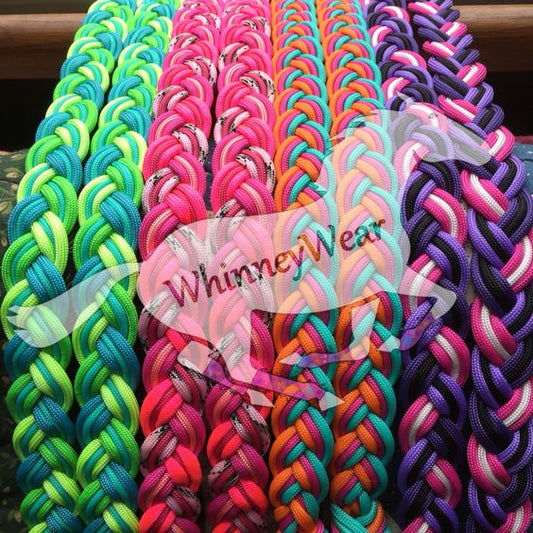 Showman 8ft leather braided rein with colored lacing
